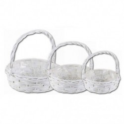 Round white basket with handle